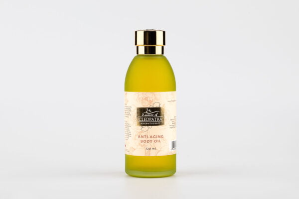a bottle of ANTI AGING BODY OIL on a white background.